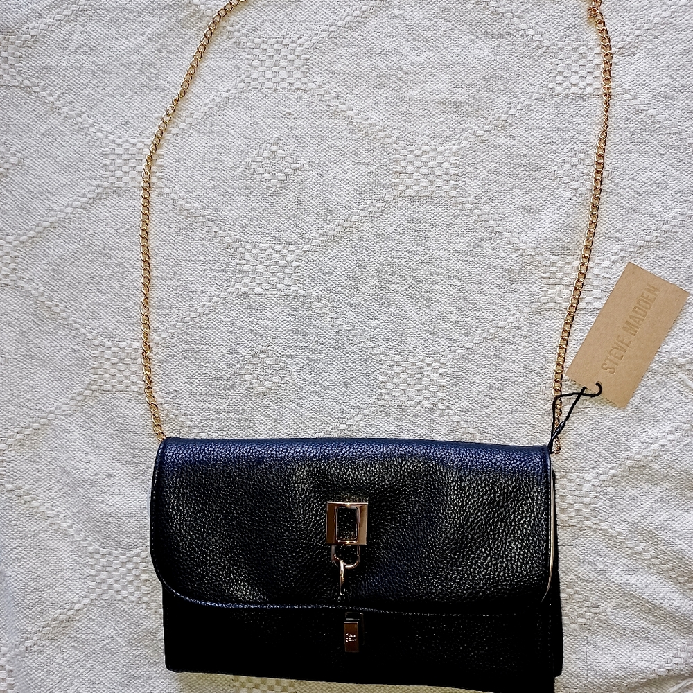 STEVE MADDEN Black Clutch/Crossbody Turn Lock Closure | NWT